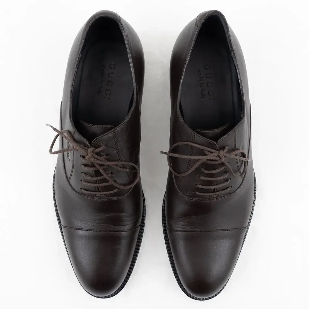 GUCCI Leather Lace-Up Shoes Men's 7.5 Brown